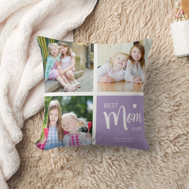 Almofada Melhor Mãe Alguma Vez Foto Collage Roxo (Cobertor)