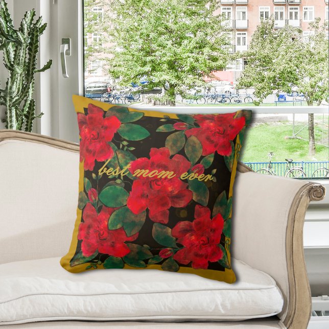 Almofada Melhor Mãe de Todas as Flores Vermelhas (Criador carregado)