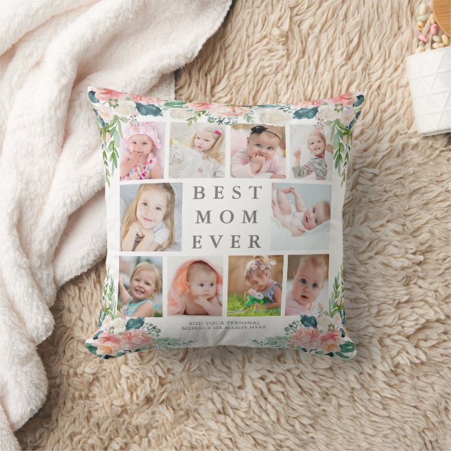 Almofada MELHOR MOM JÁ 10 Texto Personalizado Floral de Col (Cobertor)