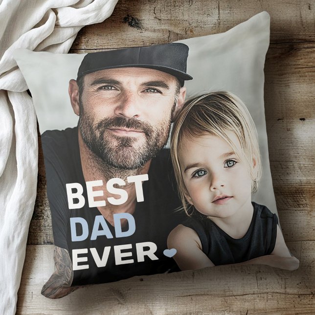 Almofada Melhor pai de fotografia dia de os pais 2 fotos (Best dad ever photo heart fathers day 2 photos throw pillow)