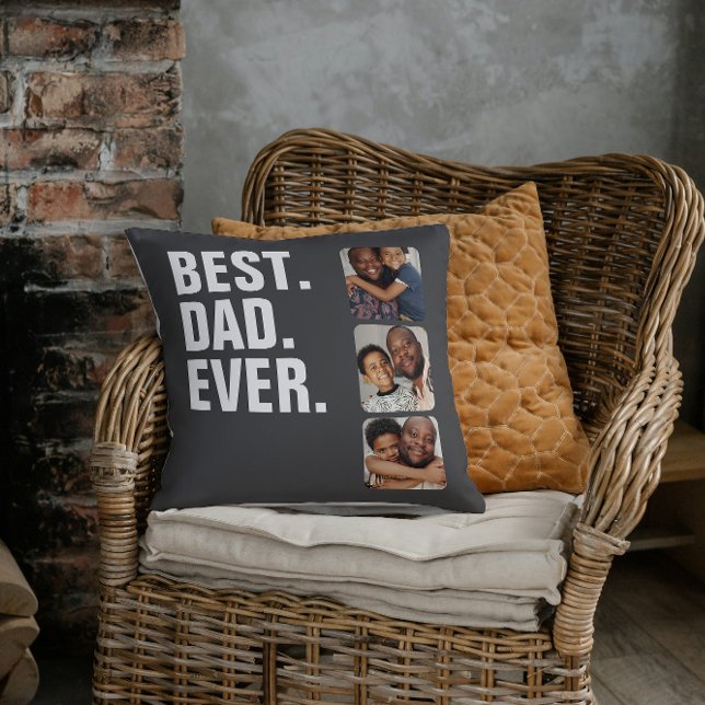Almofada Melhor Pai de Oferta de Fotografias do Dia de os p (Personalized Fathers Day Photo Gift Best Dad Ever Throw Pillow from Ricaso. Add photos & text (back))