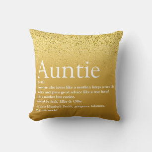 Almofada Melhor Tia, Tia Definição Dourada Garota Glitter