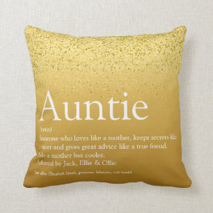 Almofada Melhor Tia, Tia Definição Dourada Garota Glitter