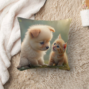 Almofada Melhores amigos - cachorrinho e gatinho bonitinho