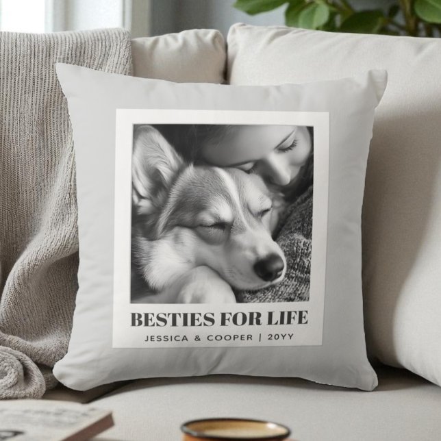 Almofada Melhores Amigos Foto de Cachorro Mãe Cinza Moderno (Best Friends Modern Gray Dog Mom Pet Photo Throw Pillow)