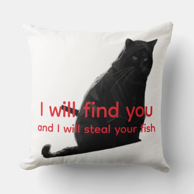 Almofada Meme de Gato Preto Engraçado - Eu Vou Te Encontrar (Frente)
