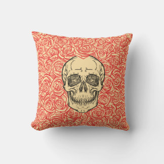 Almofada Memento Mori! Caveira e Rosas, Desenhado à Mão