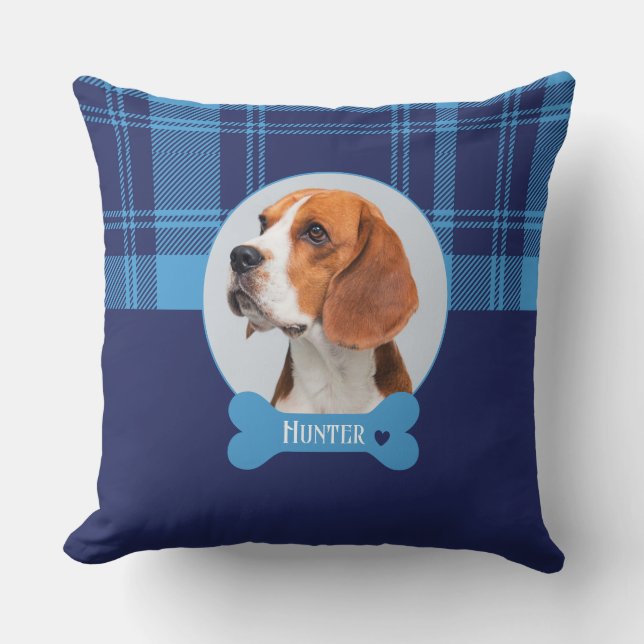 Almofada Memorial Personalizado de Tartan Pet Xadrez Azul (Frente)