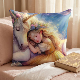 Almofada Menina Adormecida Paisagem dos Sonhos Unicórnio