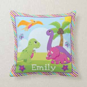 Almofada Menina Colorida Fofa Amigos Dinossauros Crianças