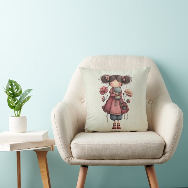 Almofada Menina com Boneca de Sapo Fofa e Caprichosa (Cadeira)