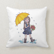 Menina Com Guarda-Chuva Amarelo Em Aquarela