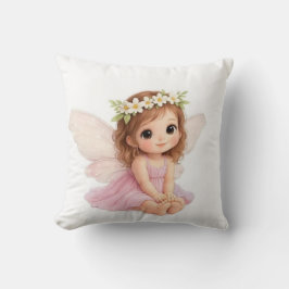 Almofada Menina da Coroa de Flor Doce Fada com Vestido Rosa