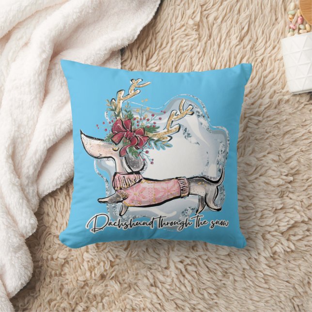 Almofada Menina Dachshund na Neve (Cobertor)