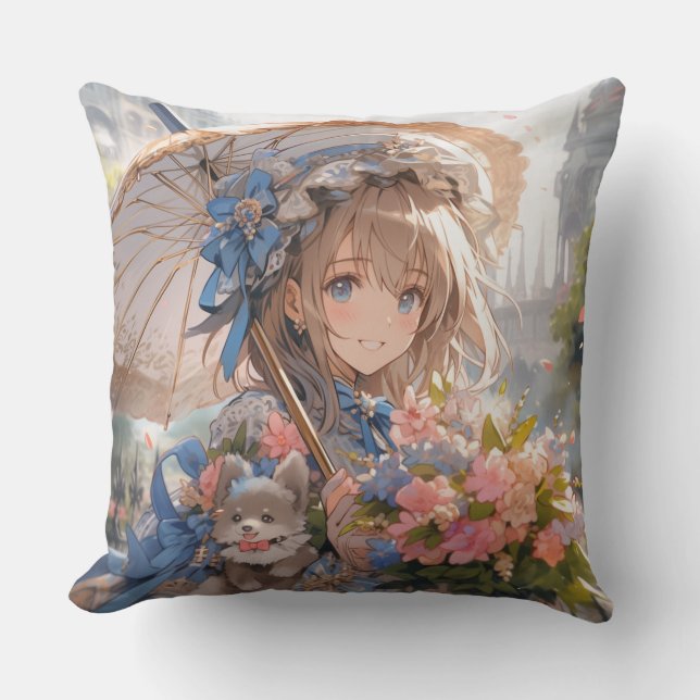 Almofada Menina de animação com guarda-chuva (Frente)