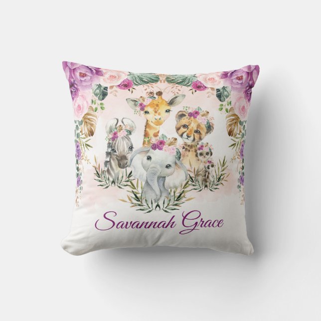 Almofada Menina de Animais Selvagens Selvagens Tropicais Sa (Frente)
