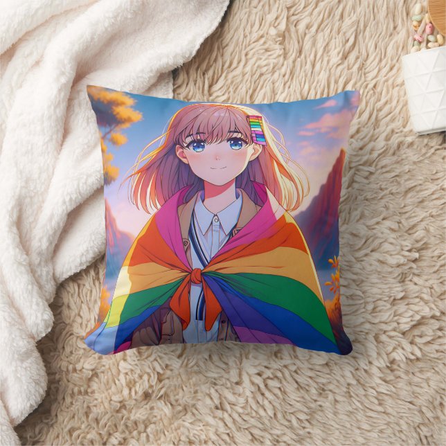 Almofada Menina de anime com LGBTQIA+ Cabo (Cobertor)