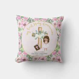 Almofada Menina de Cabelo Marrom, Justa e Sagrada Comunhão