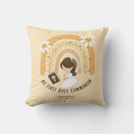 Almofada Menina de Cabelo Marrom, Justa e Sagrada Comunhão