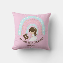 Almofada Menina de Cabelo Marrom, Justa e Sagrada Comunhão