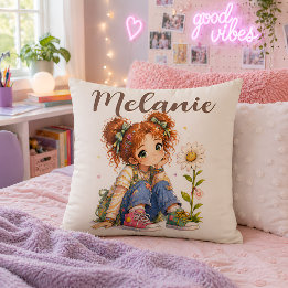 Almofada Menina de Cabelo Vermelho Personalizado Nome
