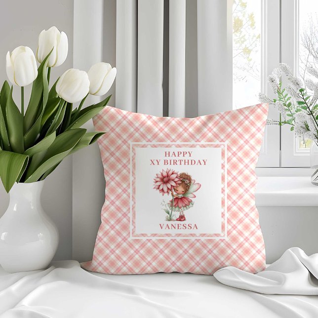 Almofada Menina de Fada Caprichosa Travesseiro de Aniversár (Whimsical Fairy Girl 1st Birthday Blush Pink pillow)