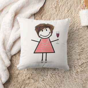 Almofada Menina de Palito com Copo de Vinho