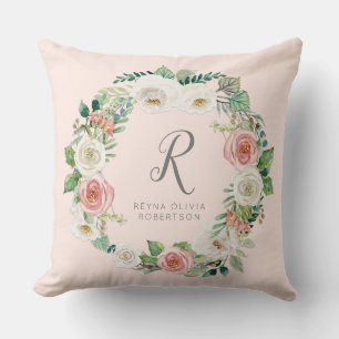 Almofada Menina Doce Monograma Nome Rosa Floral