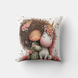 Almofada Menina e Coroa de Flores de Unicórnio Feita nos EU