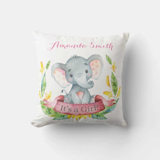 Almofada Menina Elefante Bebê Rosa (Frente)