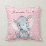 Almofada Menina Elefante Bebê Rosa e Cinza<br><div class="desc">Travesseiro decorativo de Cinza e Rosa de Elefante</div>