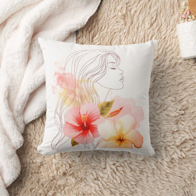 Almofada Menina fecha os olhos com flor vermelha (Cobertor)