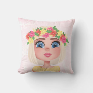 Almofada Menina Flor de Cartografia a Rosa