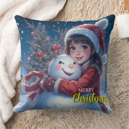 Almofada Menina Fofa e Natal do Boneco de Neve