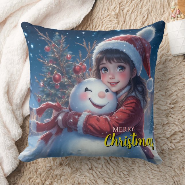 Almofada Menina Fofa e Natal do Boneco de Neve (Cobertor)