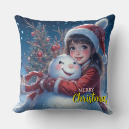 Almofada Menina Fofa e Natal do Boneco de Neve