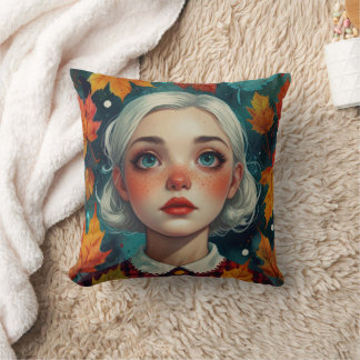 Almofada Menina Fofa Folhas de Outono Cores de Outono