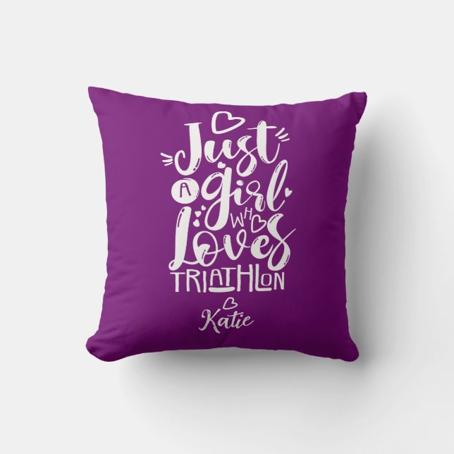 Almofada Menina Inspiradora Triatlo Roxo Moderno Script (Frente)