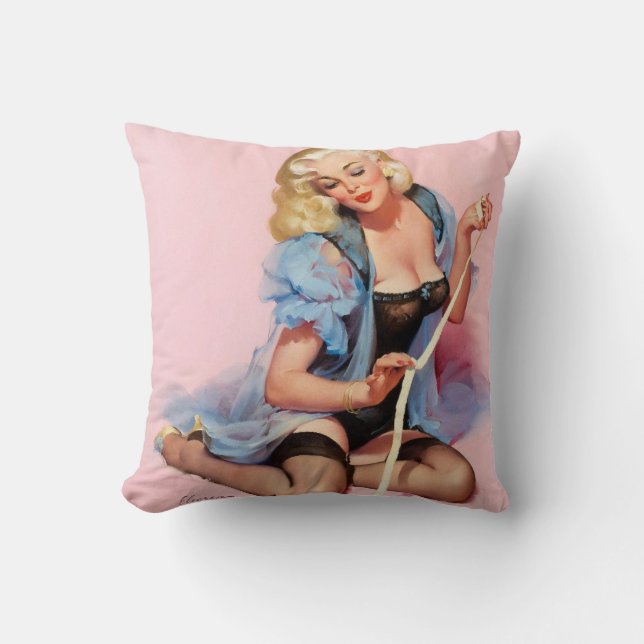 Almofada Menina loura do pinup (Frente)