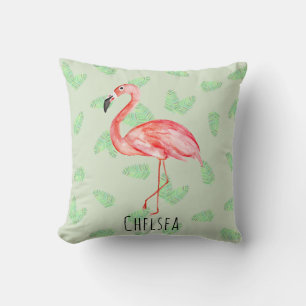 Almofada Menina Menina Tropical Rosa Flamingo Name Nursery