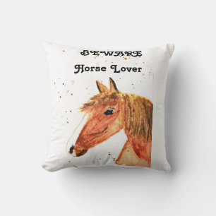 Almofada Menina moderna de aquarela de cavalo bonito