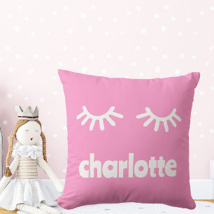 Almofada Menina Nome Suave Eyelashes Rosa