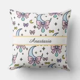 Almofada Menina Personalizada Laço Fofo Nome Luas Brancas