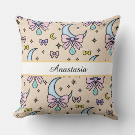 Almofada Menina Personalizada Laço Fofo Nome Luas Pêssego