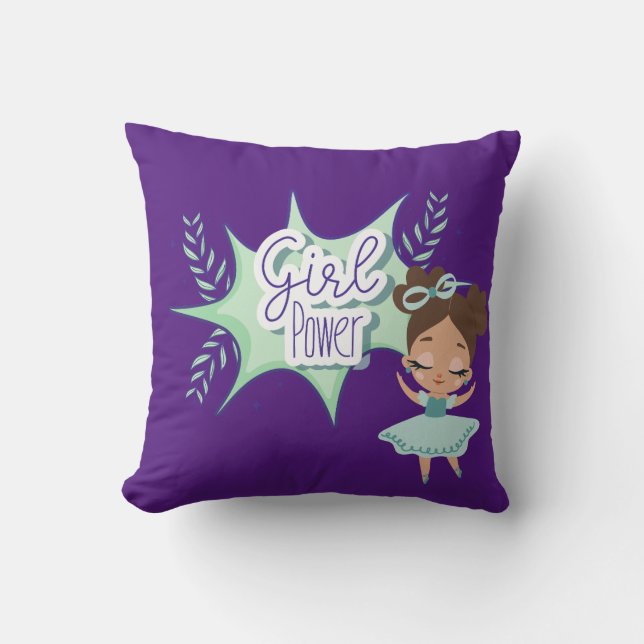 Almofada Menina, poder feminino, verde e roxo (Frente)