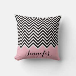 Almofada Menina rosa negra e branca Chevron Personalizada