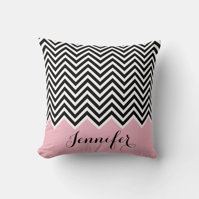 Almofada Menina rosa negra e branca Chevron Personalizada (Frente)