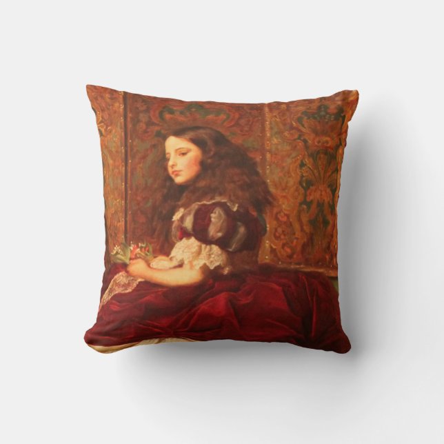 Almofada Menina Vintage Vitoriana de Vestido Vermelho (Frente)