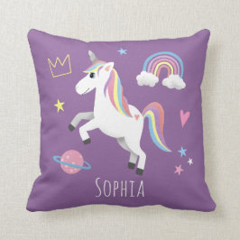 Almofada Meninas Cute Magical Purple Unicorn & Name Kids