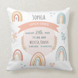 Almofada Meninas Cute Pink Rainbow Birth Stats Baby Nursery